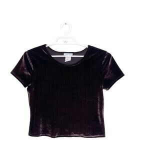 Vtg Women Chocolate Brown Crushed Velvet Crop Top 90s Y2K Witchy Fairy Grunge L‎